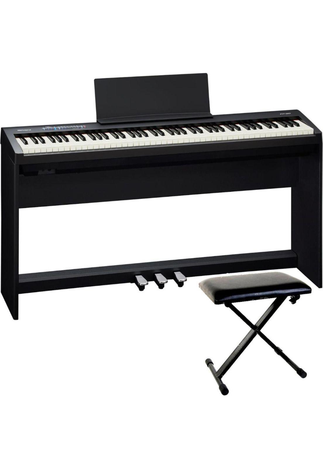 Piano digital Roland FP-30 con mueble, pedalera y sillin-0