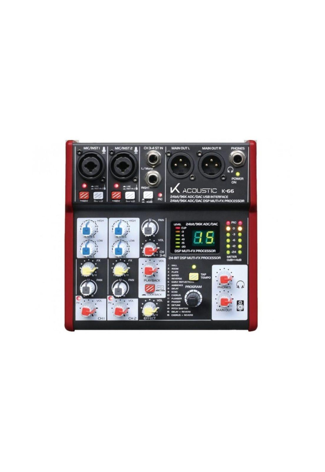 Mixer Analogo 4 canales USB K-Acoustic K-66-0