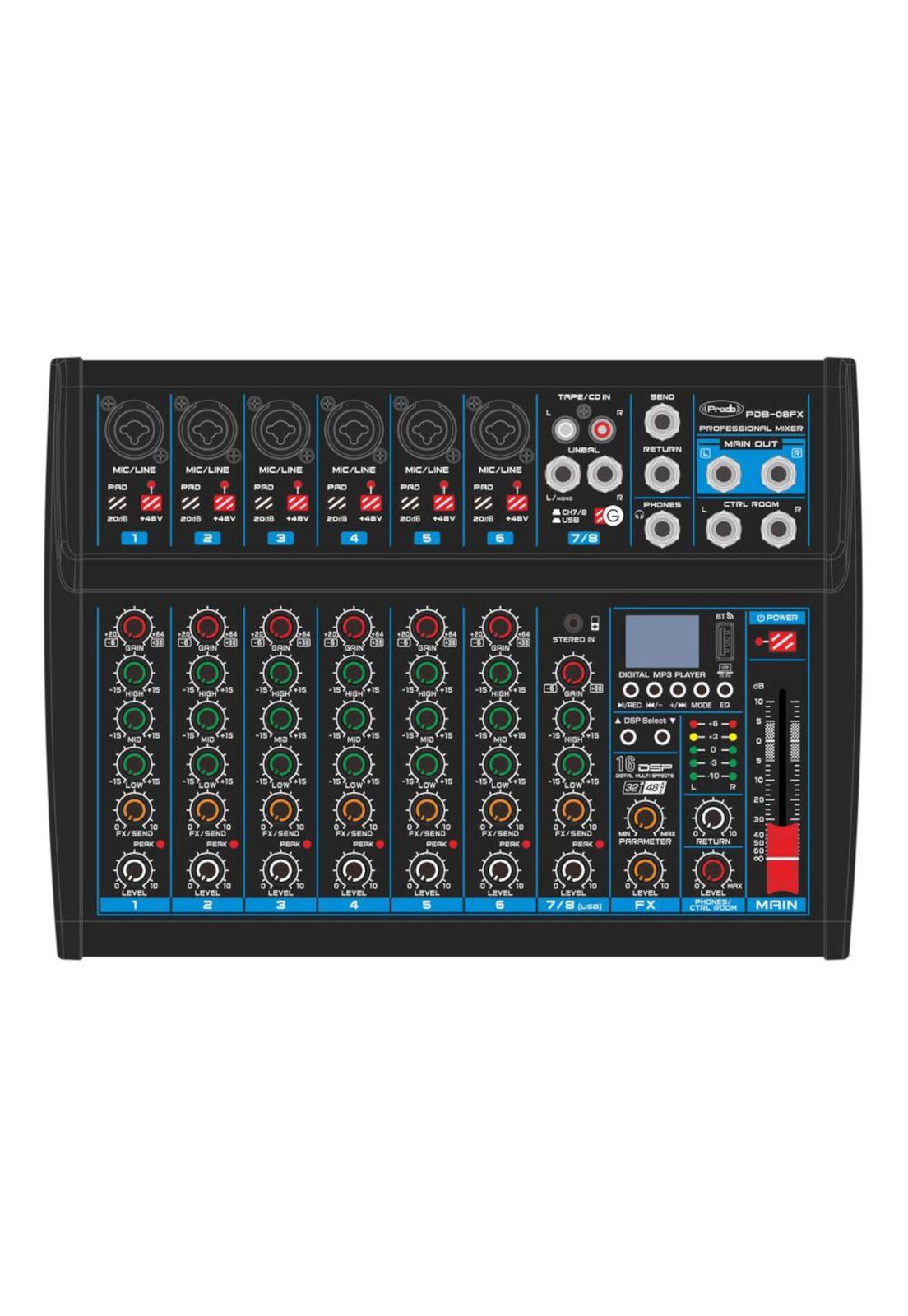 Mixer Analogo 8 canales Prodb PDB-08FX-0