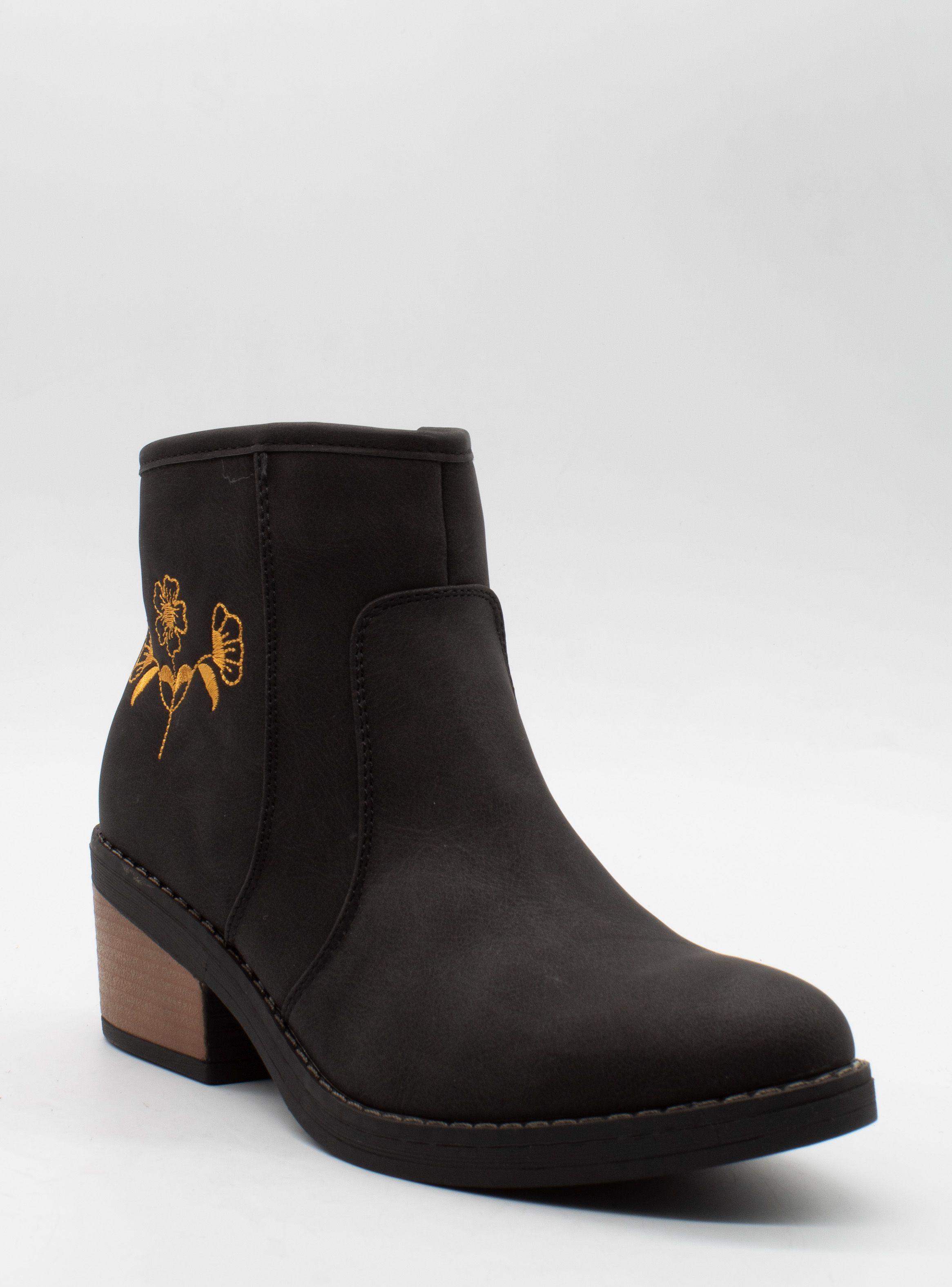 Botín New Walk Bordado Negro-0