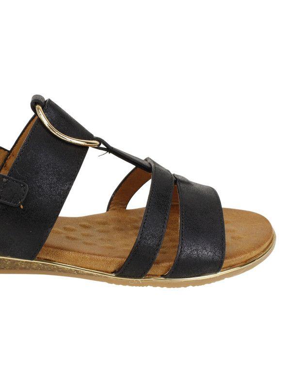 Sandalia New Walk Plana Negra-4