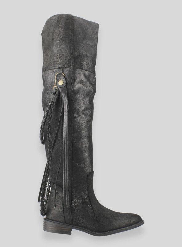 Bota Exs Trenzada Cuero Negra-0