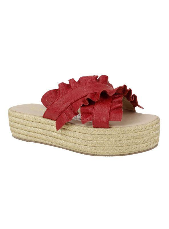 Sandalia Exs Flecos Plataforma Cuero Roja-1