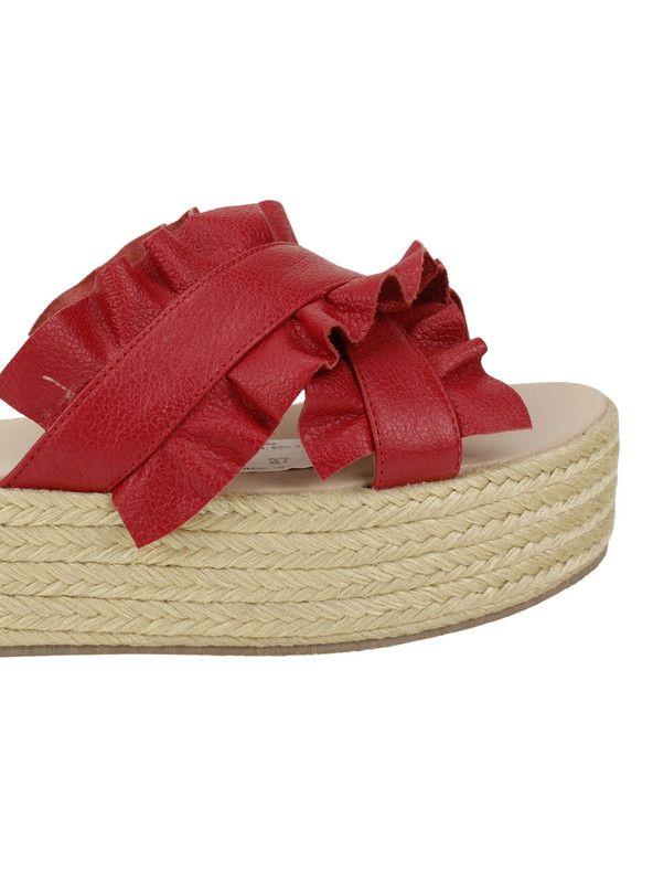 Sandalia Exs Flecos Plataforma Cuero Roja-3