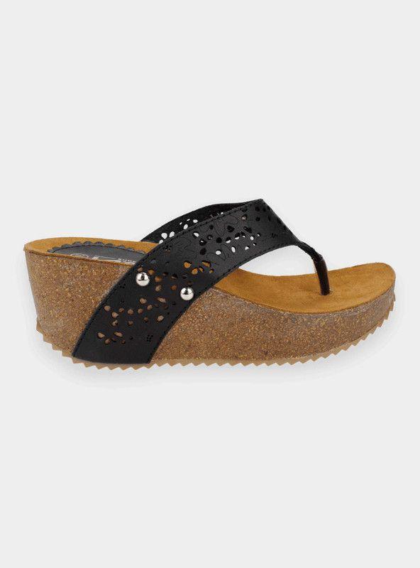 Sandalia New Walk Troquelada Slip On Negra-0