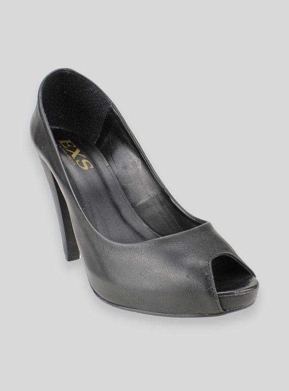 Zapato Exs  Taco Aguja Cuero Negro-1