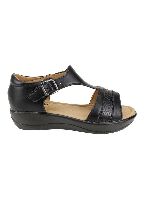 Sandalia New Walk Broche Reptil Negra-0