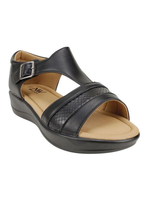 Sandalia New Walk Broche Reptil Negra-2