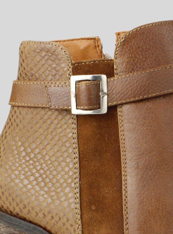 Botín Exs Broche Reptil Cuero Marrón-3