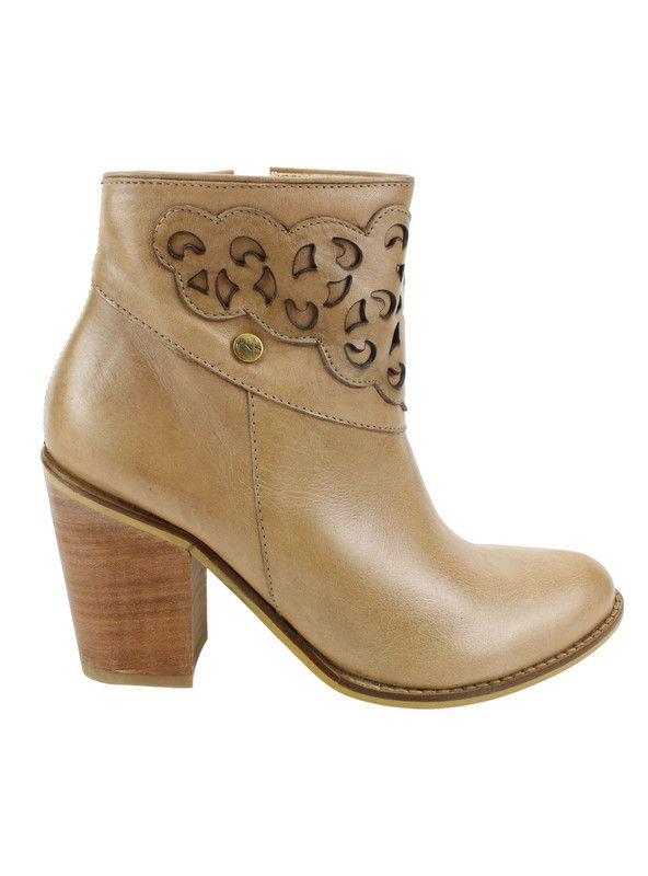 Botín Exs Troquelado Cuero Beige-0