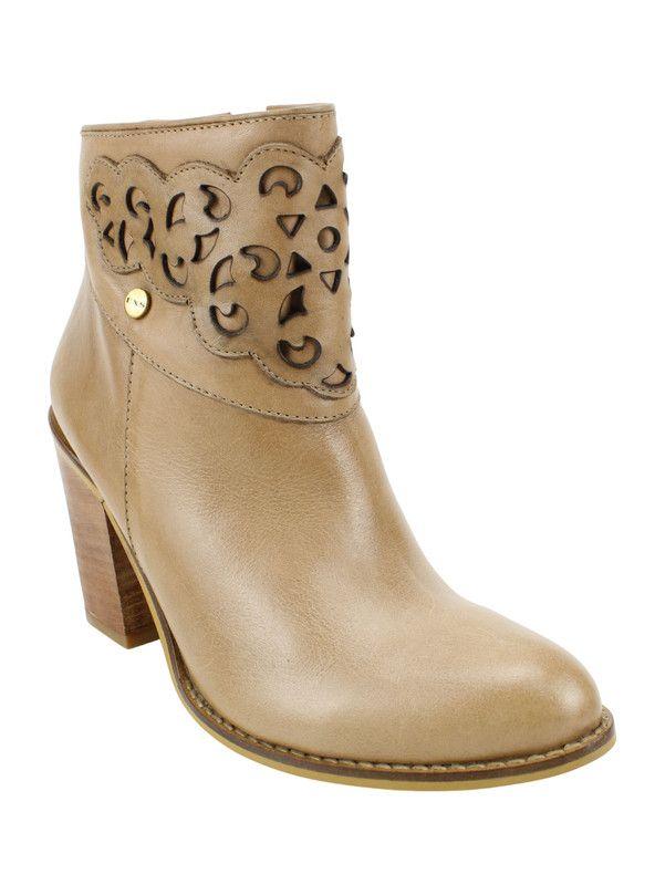 Botín Exs Troquelado Cuero Beige-2