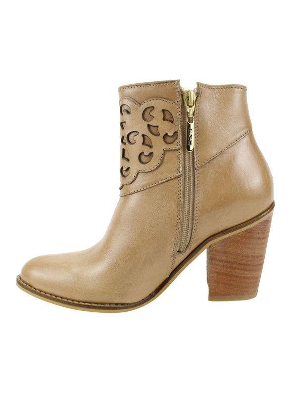 Botín Exs Troquelado Cuero Beige-3