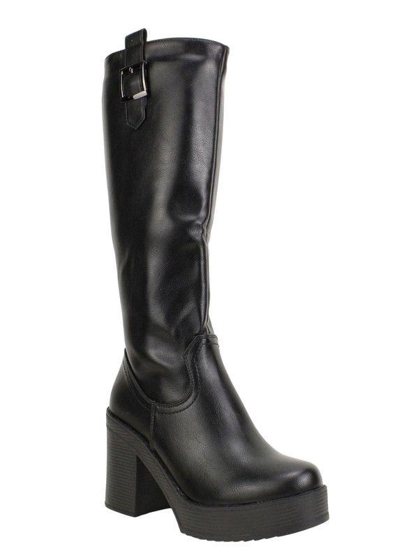 Bota New Walk Plataforma Larga Negra-2