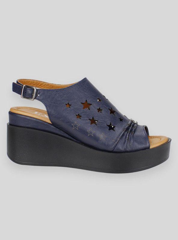 Sandalia Exs Estrellas Cuero Azul Marino-0