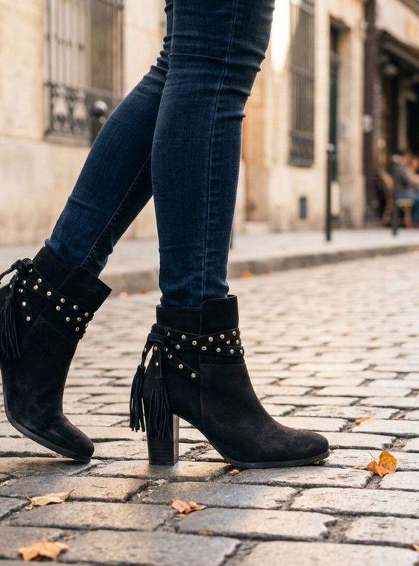 Botín Exs Cuero Tachas Café-1