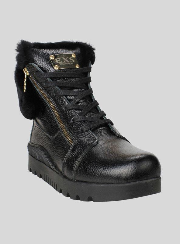 Botín Exs Pelos Cuero Negro-1