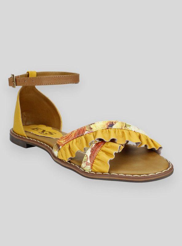 Sandalia Exs Flequillo Cuero Mostaza-2