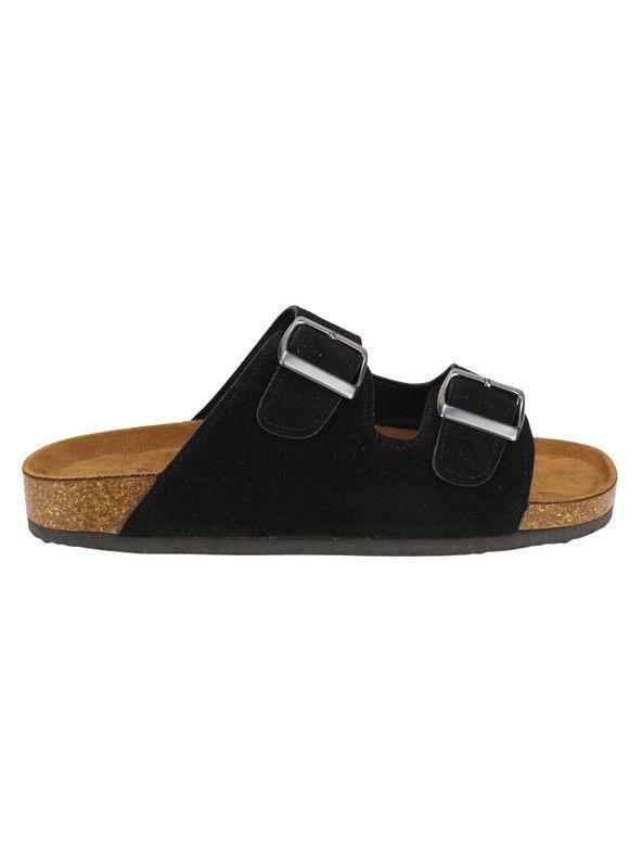 Sandalia New Walk Doble Correa Negra Mate-0