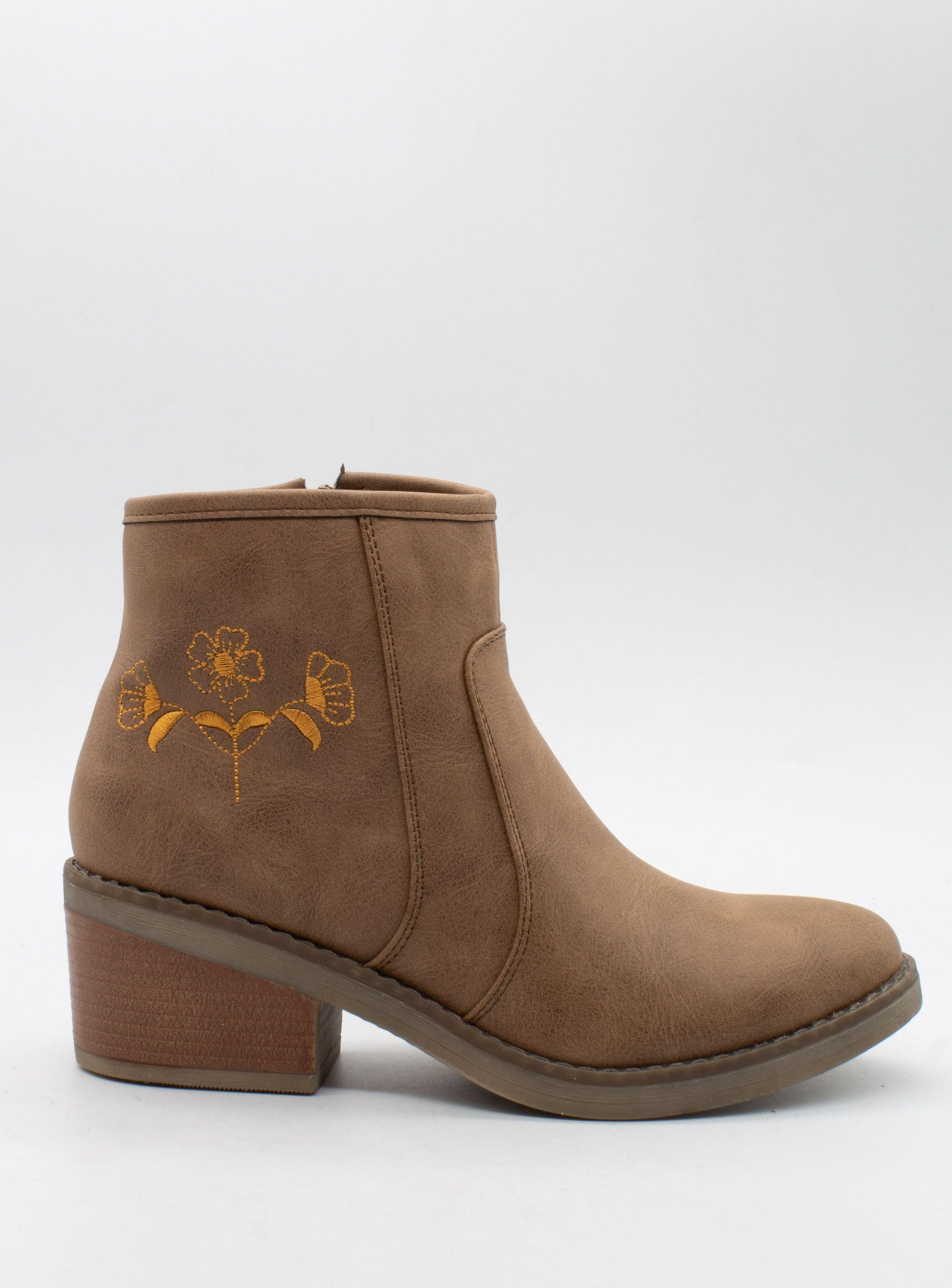 Botín New Walk Bordado Camel-0