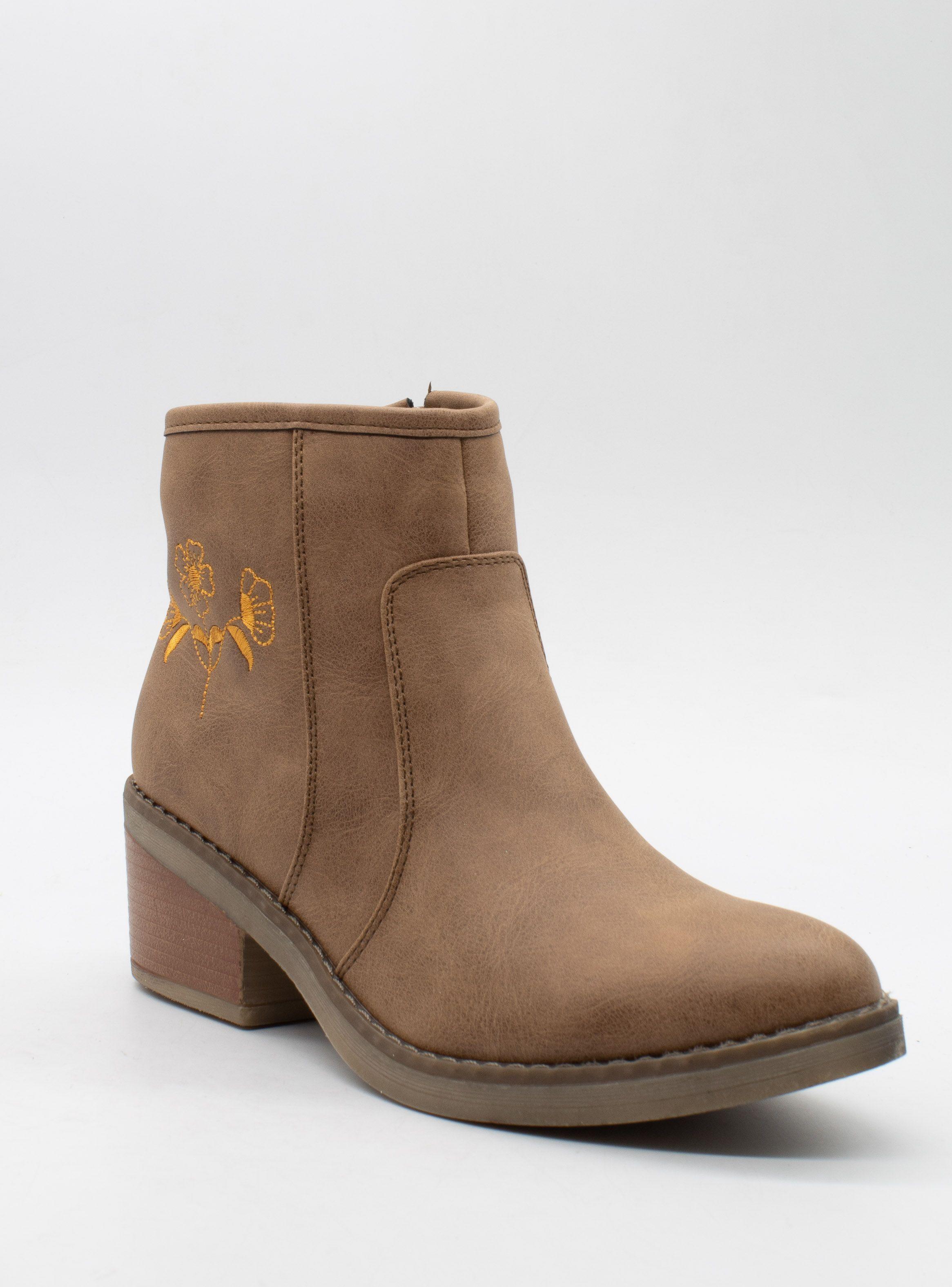 Botín New Walk Bordado Camel-1