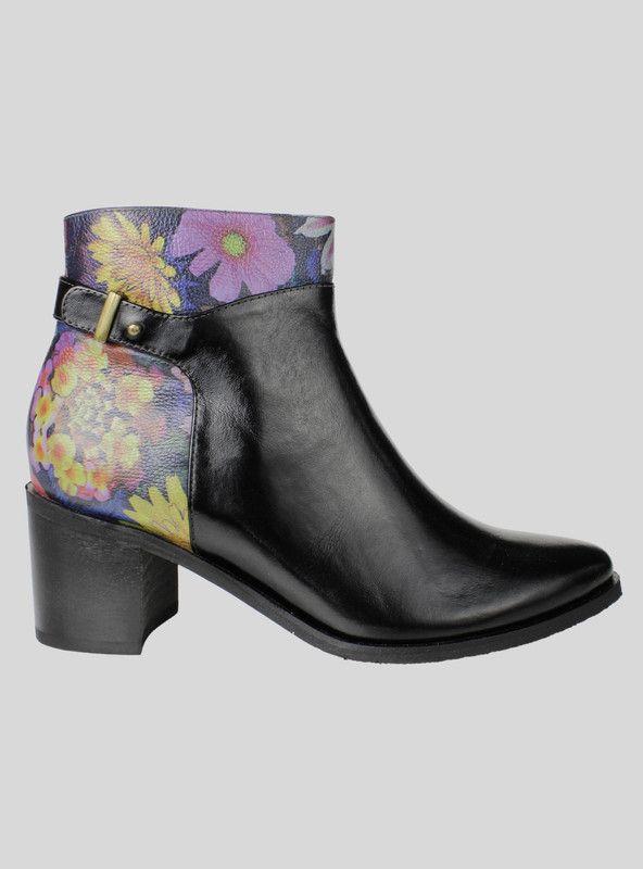 Botín Exs Flores Cuero Negro-0