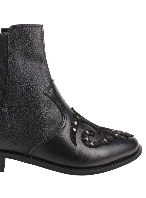 Botín Exs Vaquero Tachas Cuero Negro-4