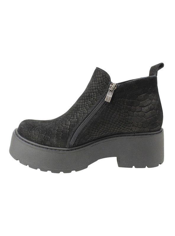 Botín Romano Cuero Reptil Negro-3