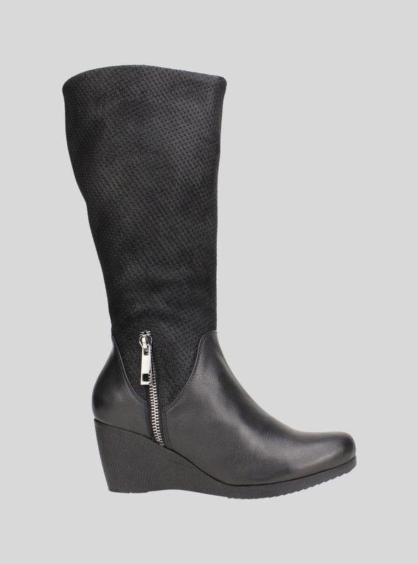 Bota Puntos Cuero Negra-0