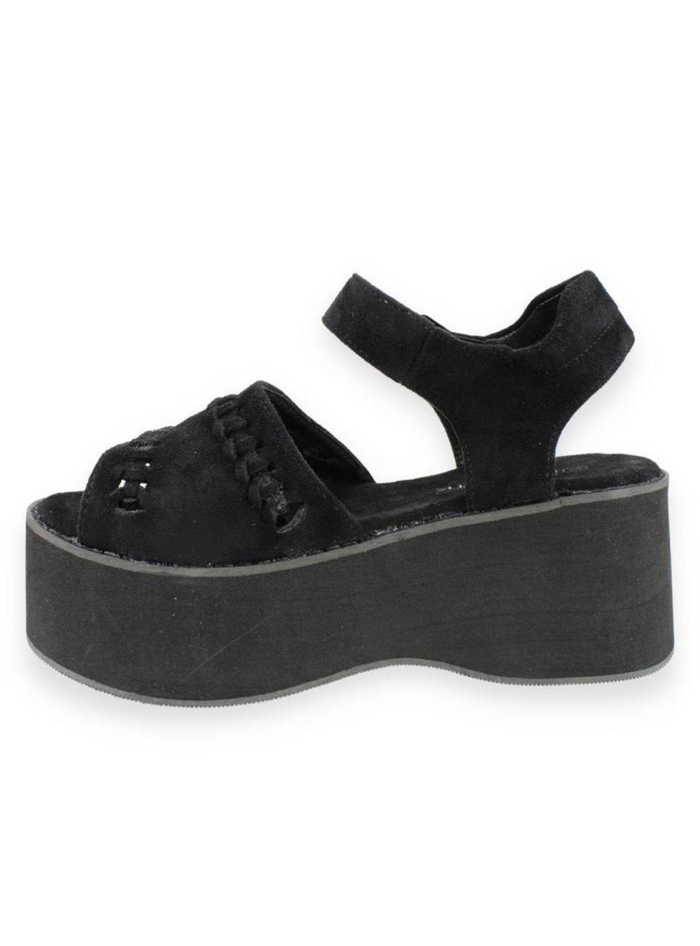 Sandalia New Walk Trenzas Plataforma Negra-2