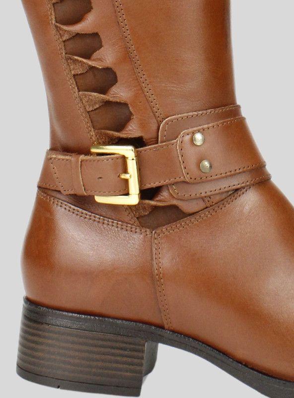 Bota Cuero Broche Marrón-3