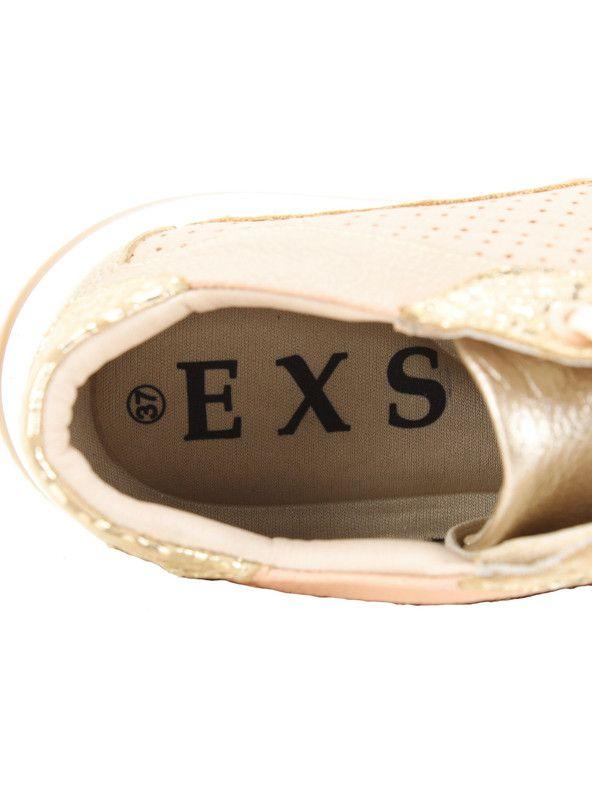 Zapatilla Exs Cuero Troquelada Beige-3