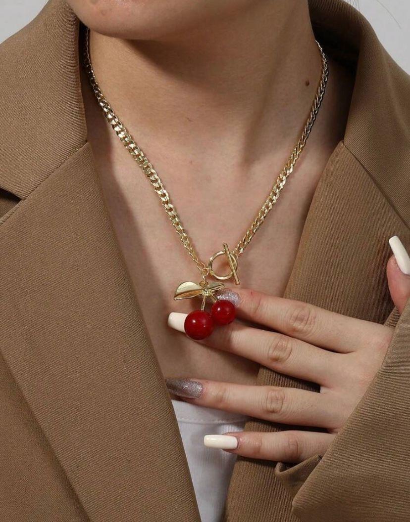 Collar Colgante De Cereza Mujer Tendencia-0