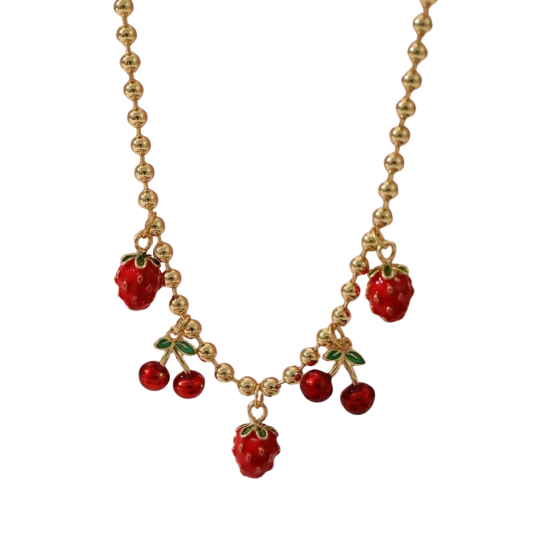 COLLAR COLGANTE MUJER CON FORMA DE FRUTILLA Y CEREZA-0