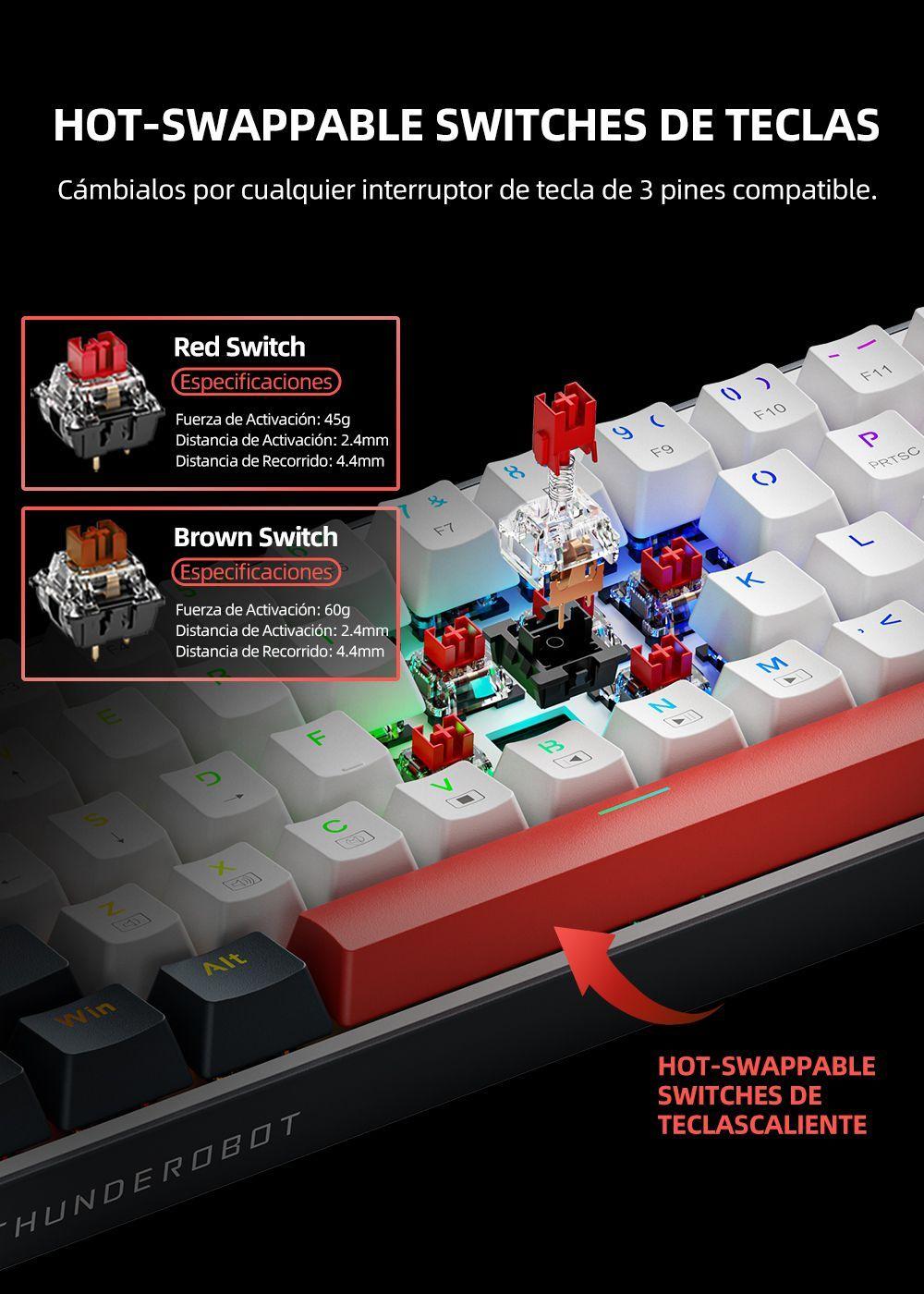 Teclado Mecánico Gamer Thunderobot K63 RGB Ergonomico-3