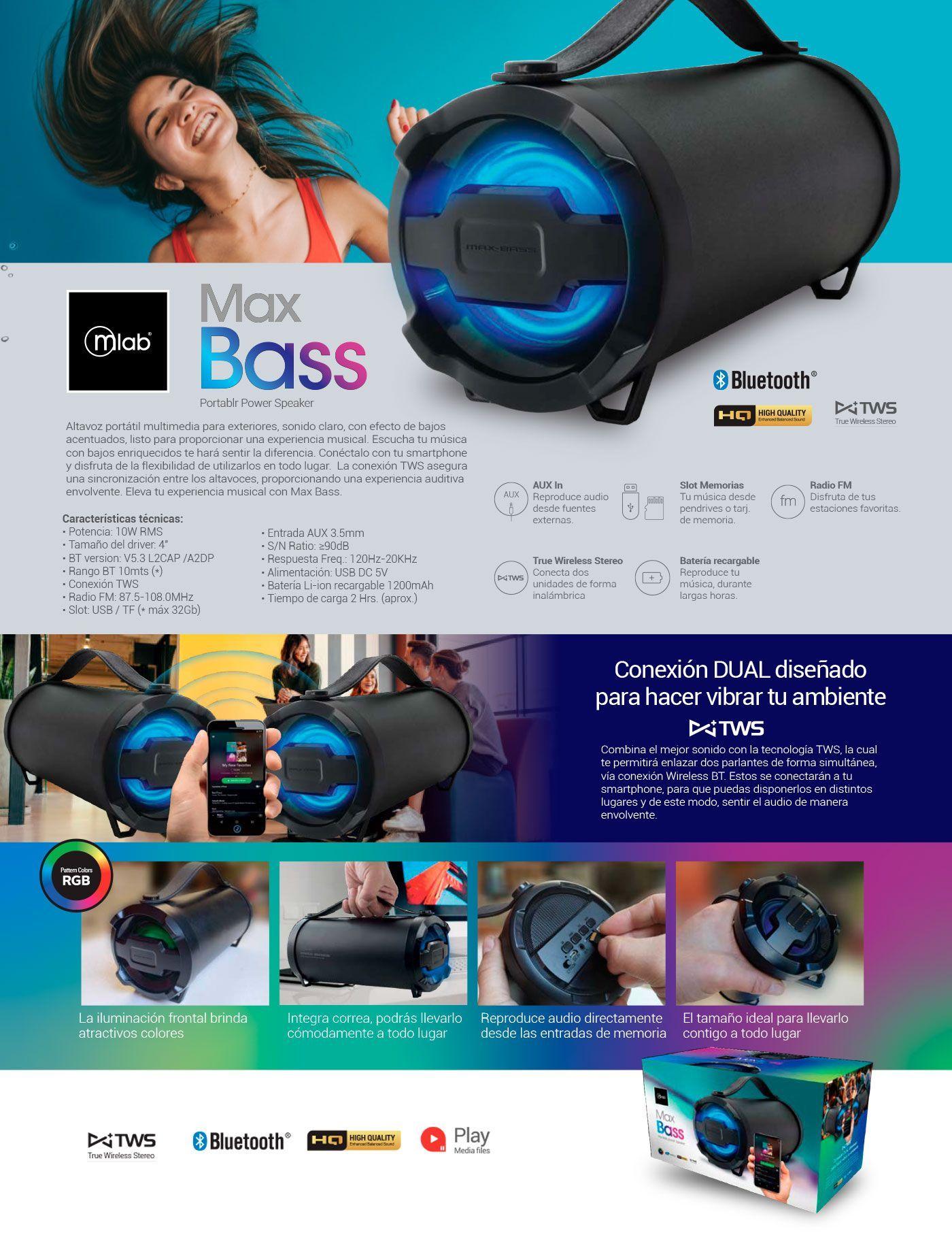 Parlante Port til Bluetooth TWS Max Bass Mlab-3