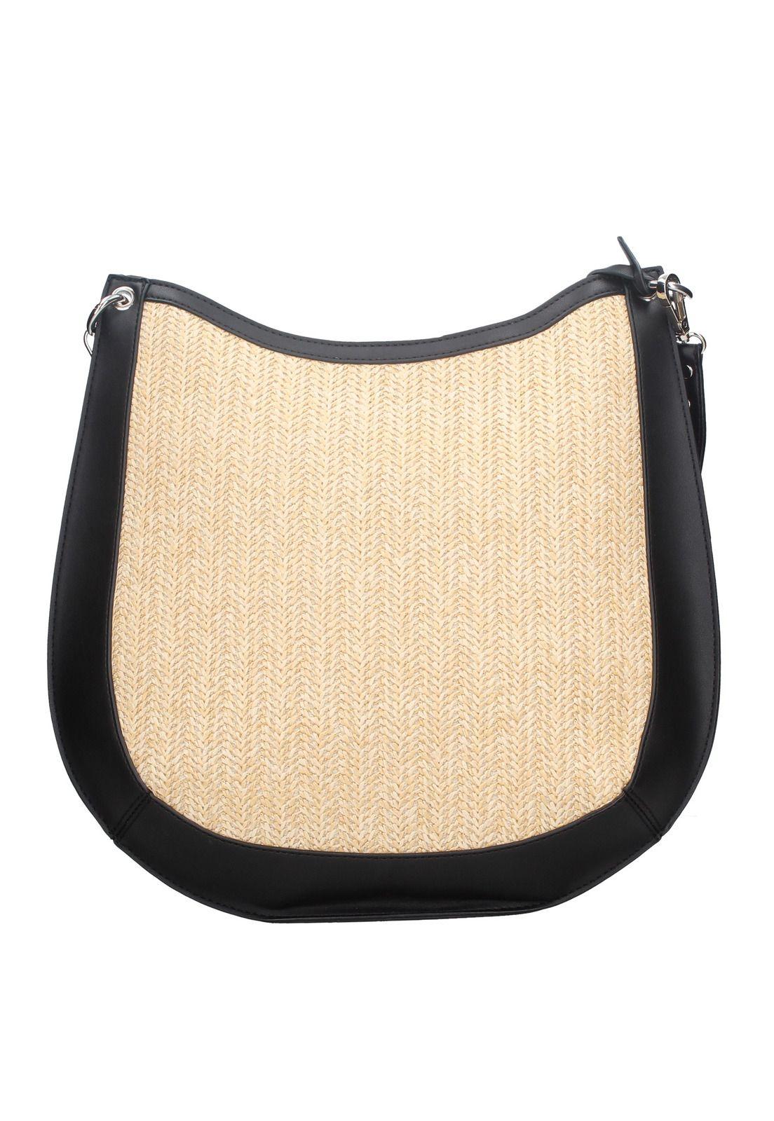 Cartera Hobo Rafia Negro Pollini-2