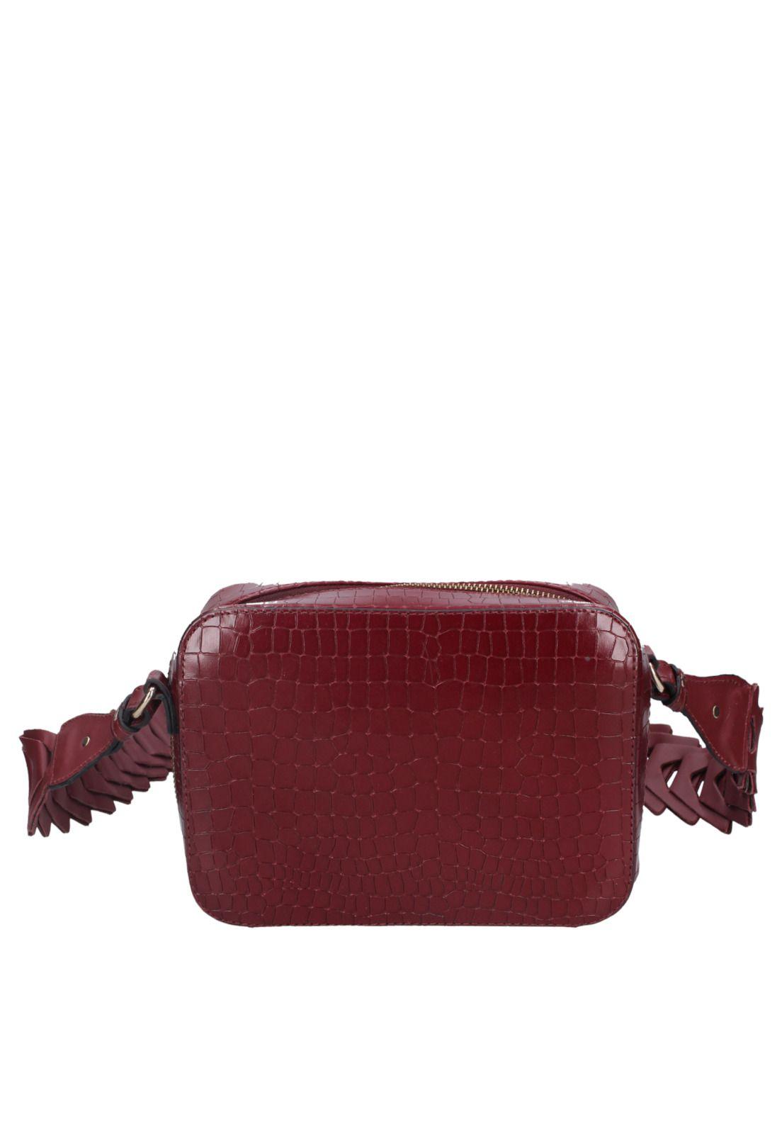 Cartera Bandolera Cuero Burdeo Pollini-2
