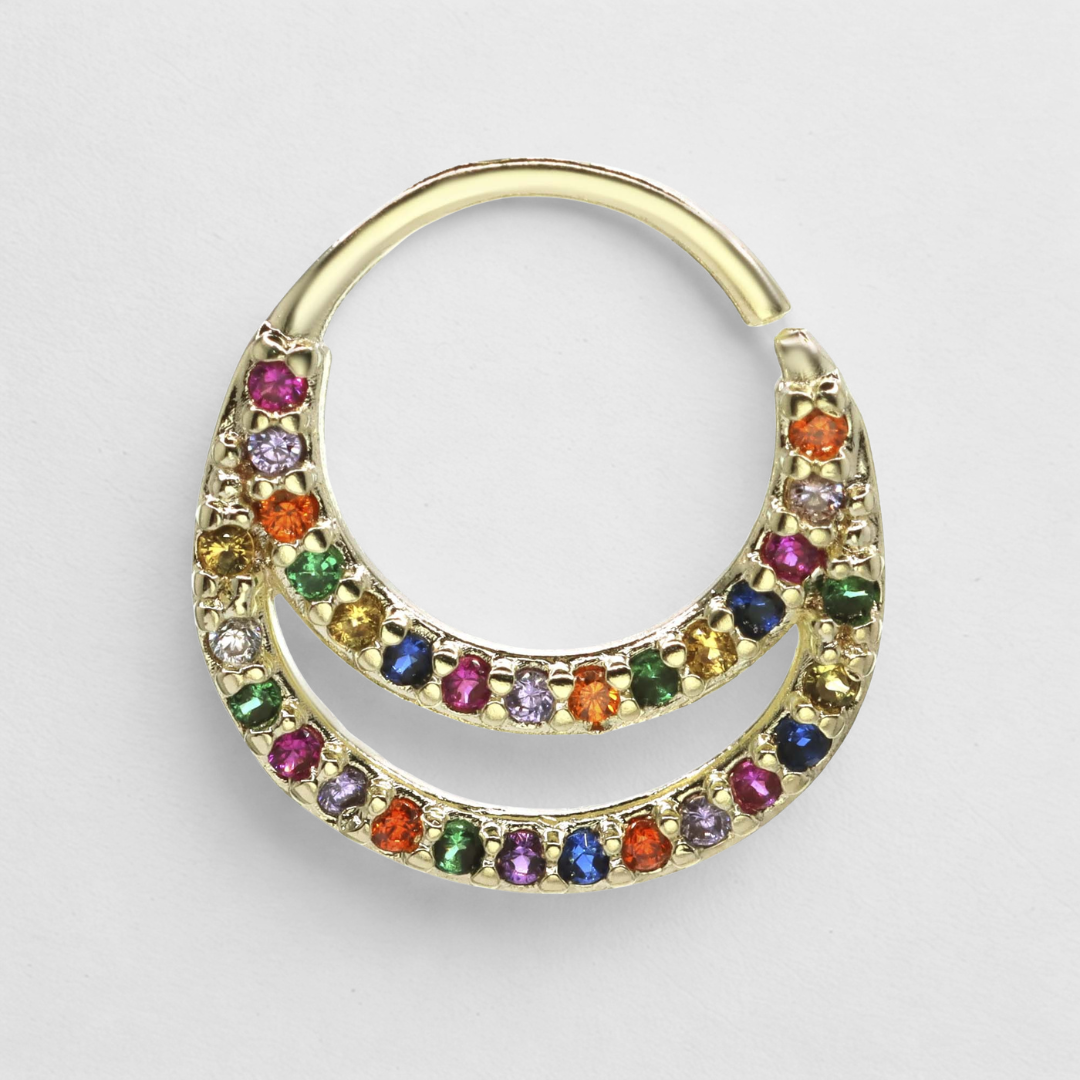 Piercing Septum Enchapado En Oro Con Circones De Colores-1