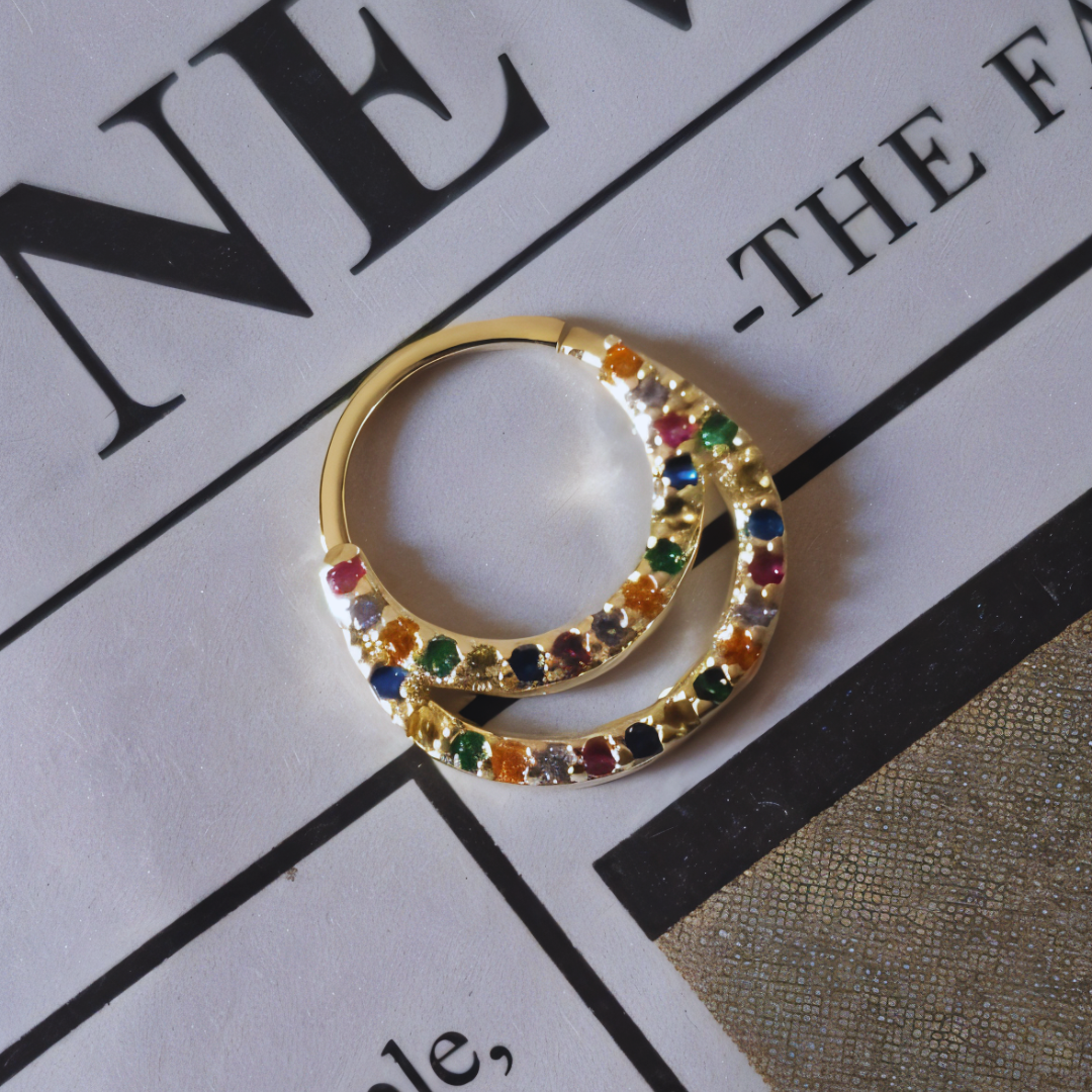 Piercing Septum Enchapado En Oro Con Circones De Colores-2