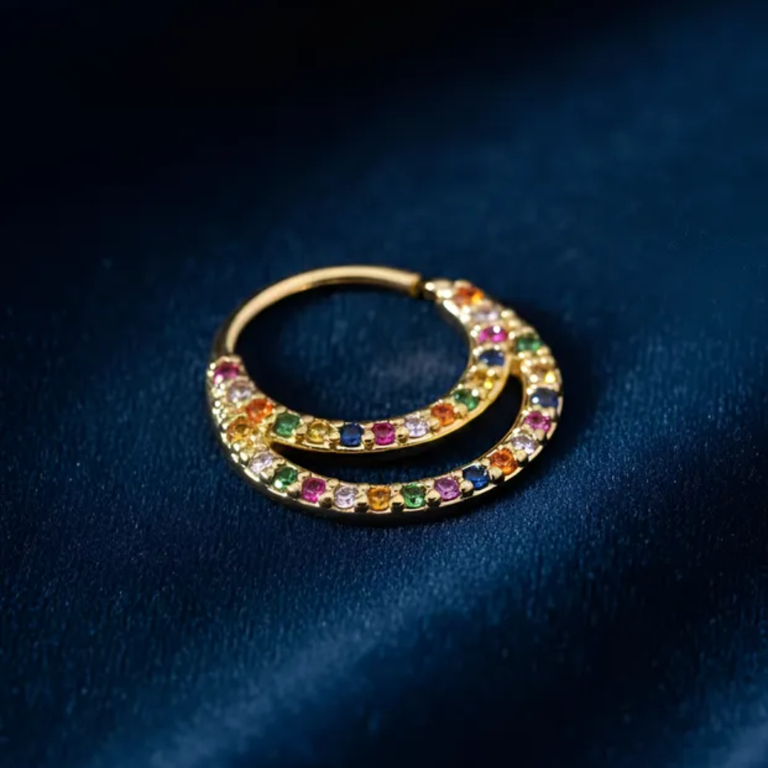 Piercing Septum Enchapado En Oro Con Circones De Colores-3