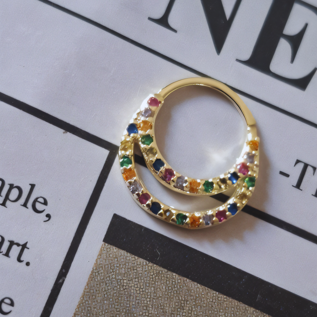 Piercing Septum Enchapado En Oro Con Circones De Colores-4