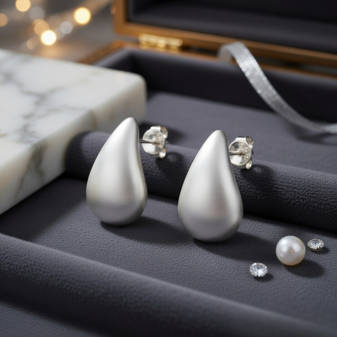 Aros De Plata 925 Gota Chunky Cuarzo-2
