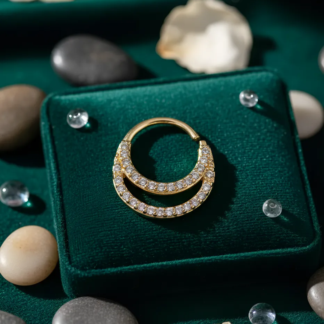 Piercing Septum Enchapado En Oro Con Circones-2