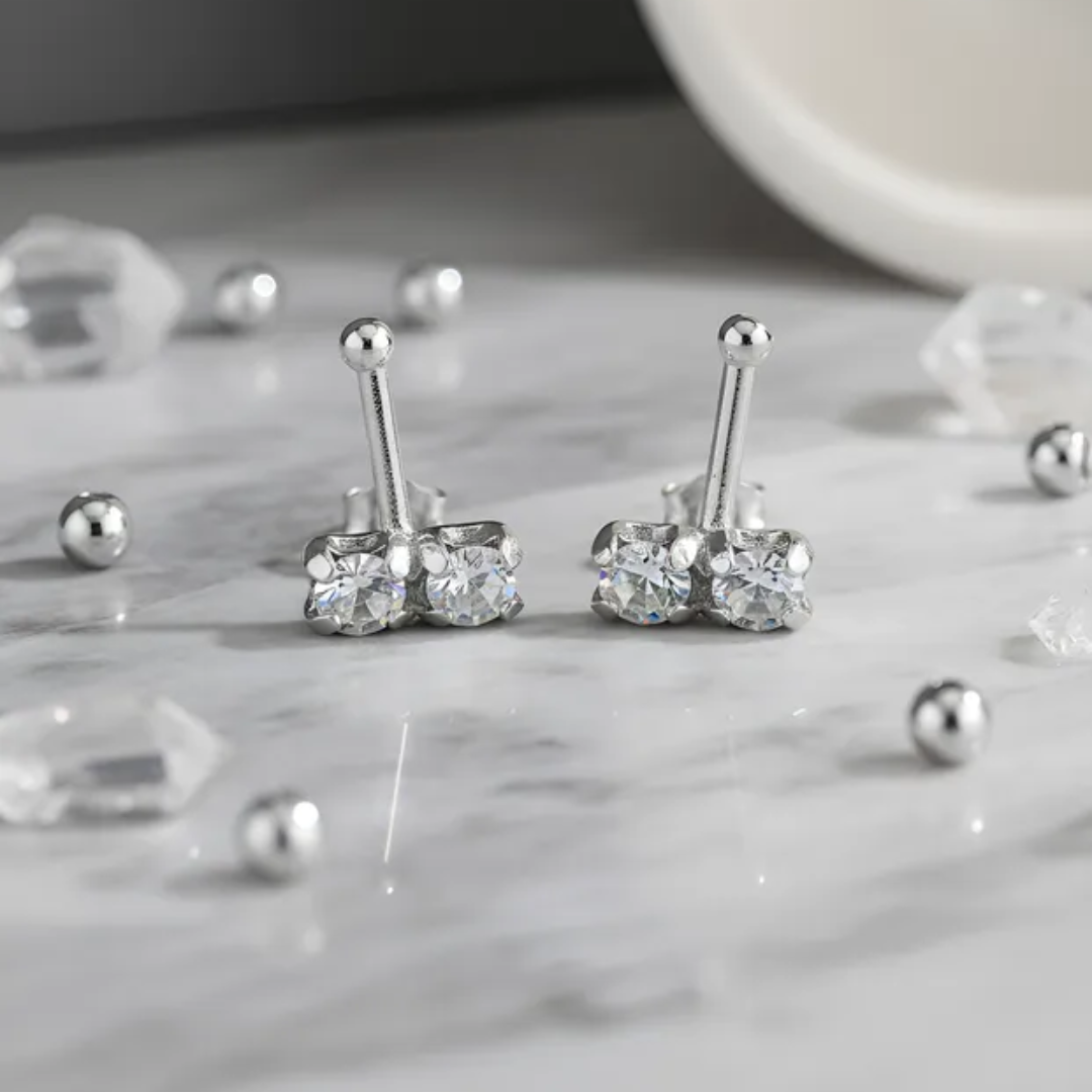 Aros De Plata 925 Piercing Doble Cuadrado-2