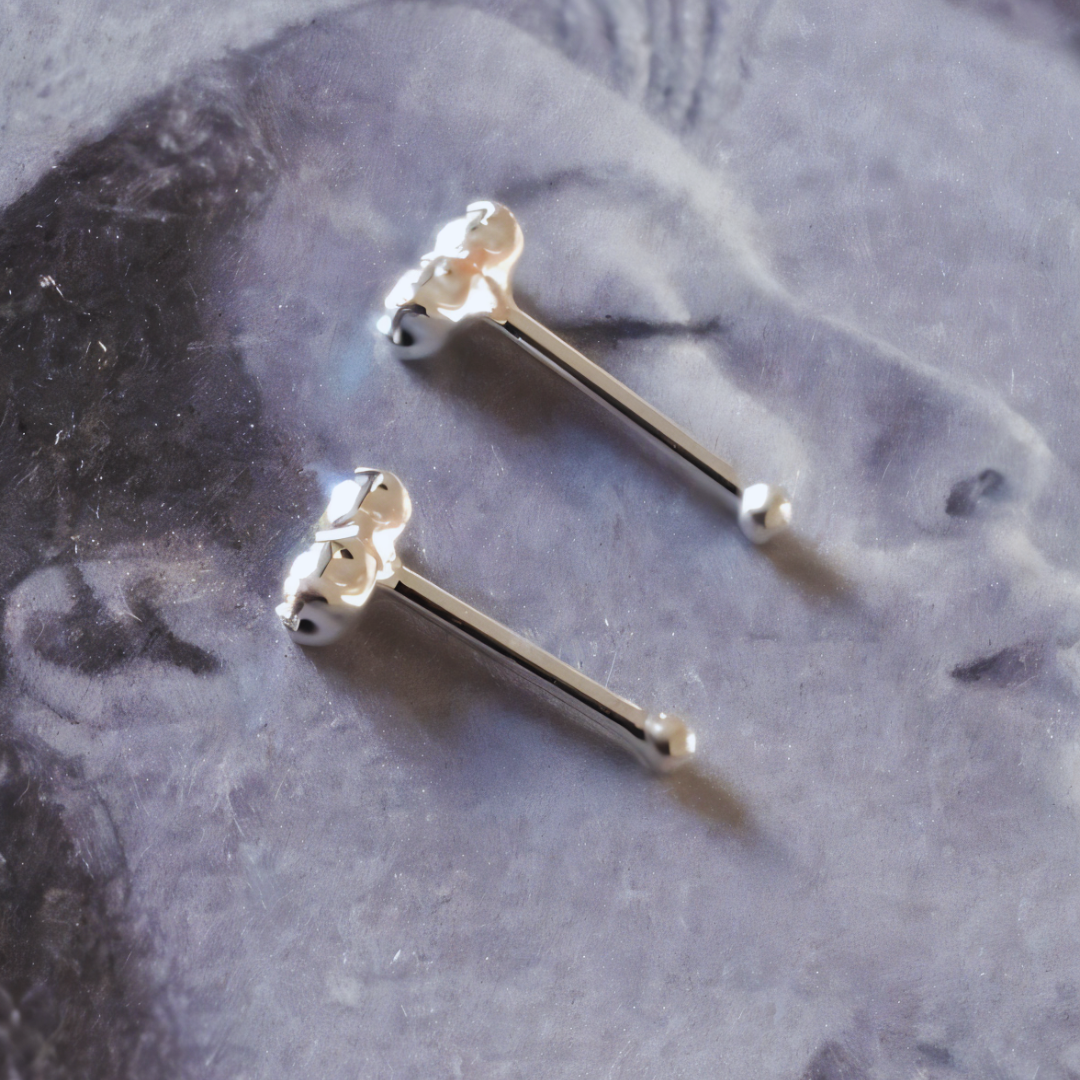 Aros De Plata 925 Piercing Doble Cuadrado-4