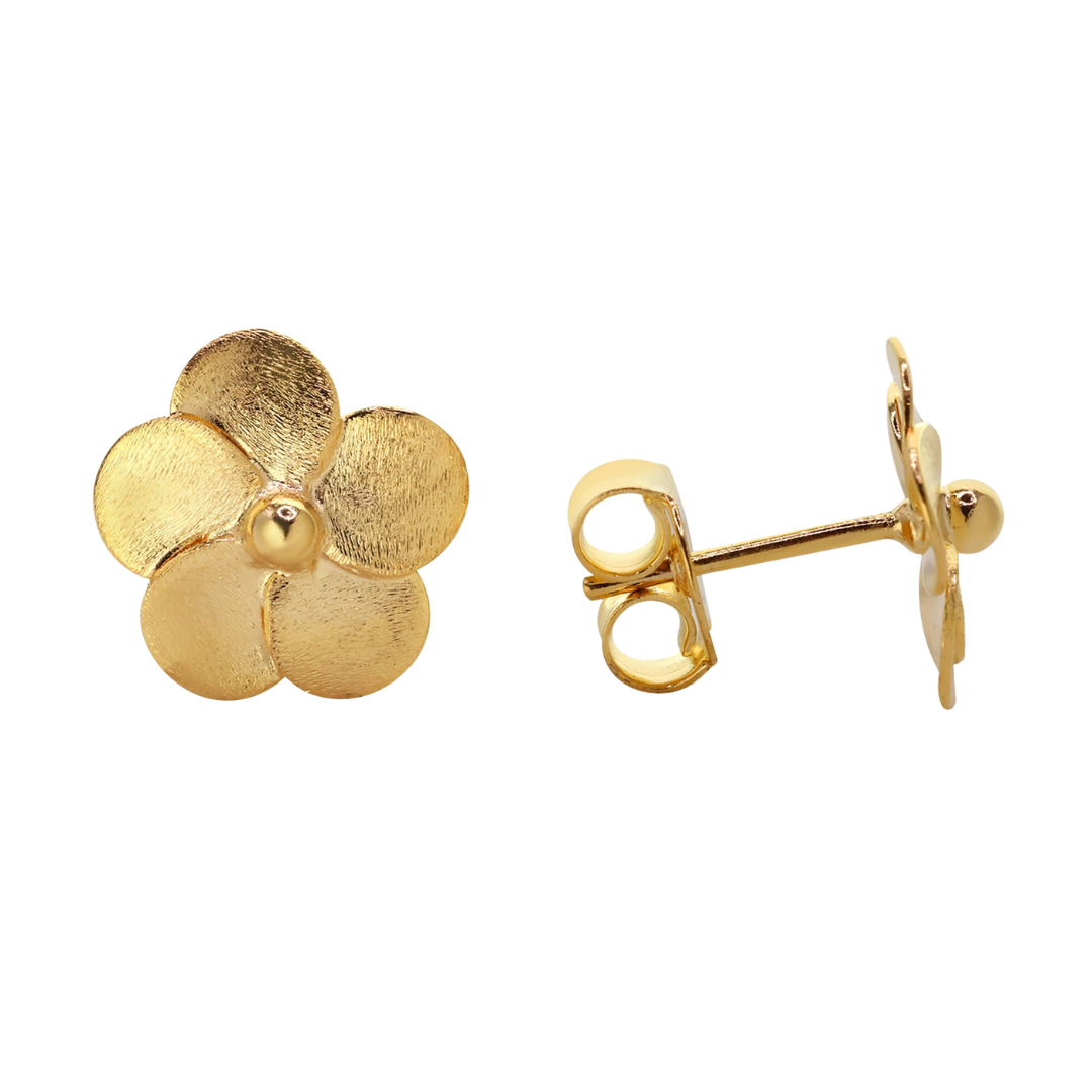 Aros Enchapado En Oro Flor De P talos Lisos Con Bot n-0
