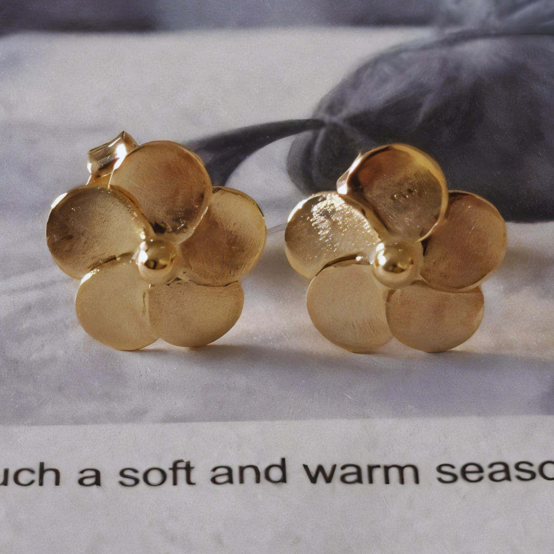 Aros Enchapado En Oro Flor De P talos Lisos Con Bot n-4