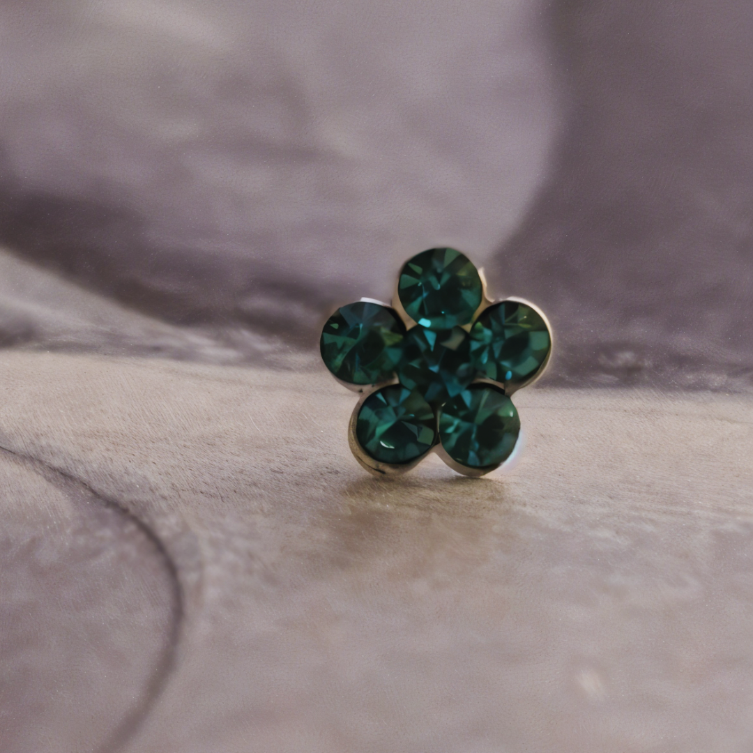 Aros De Plata 925 Piercing Flor Con Circones verdes-3
