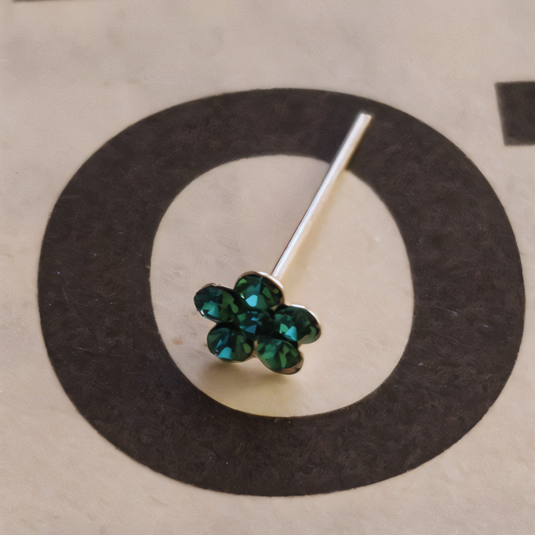 Aros De Plata 925 Piercing Flor Con Circones verdes-4