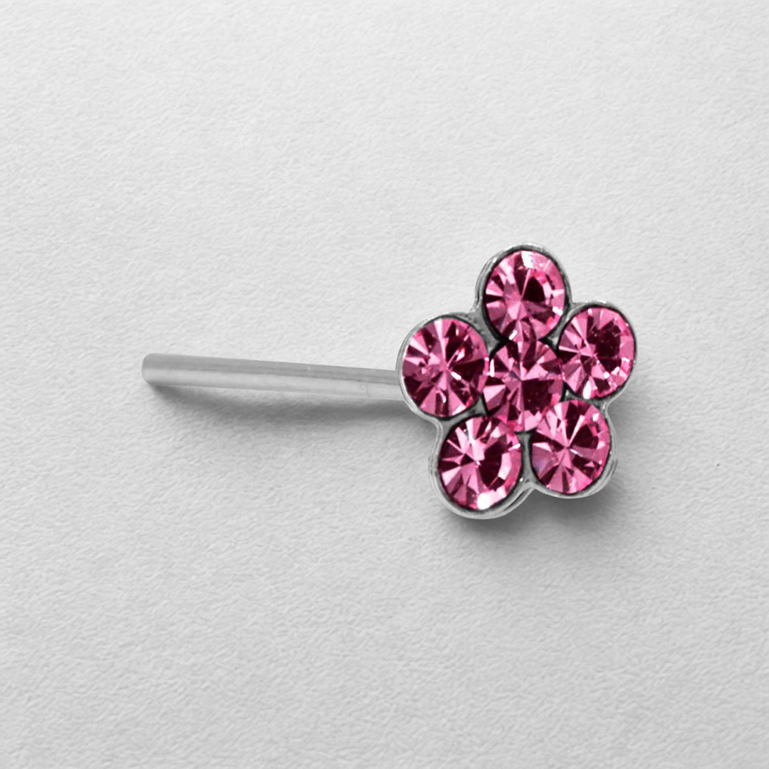 Aros De Plata 925 Piercing Flor Con Circones rosas-1